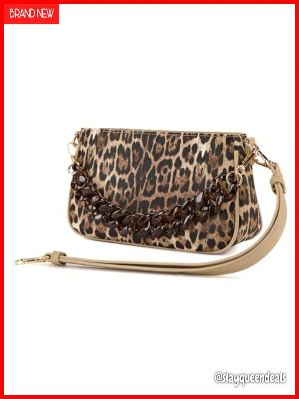 Faux Leather Cheetah Print Hobo Bag with Acrylic Chain Strap